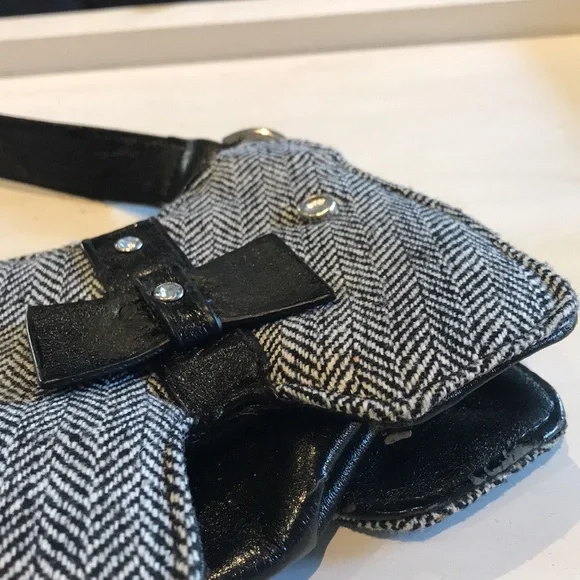 Dog Shaped Purse Black/White Herringbone Tweed Faux Leather Handbag Scottie - Picture 3 of 15